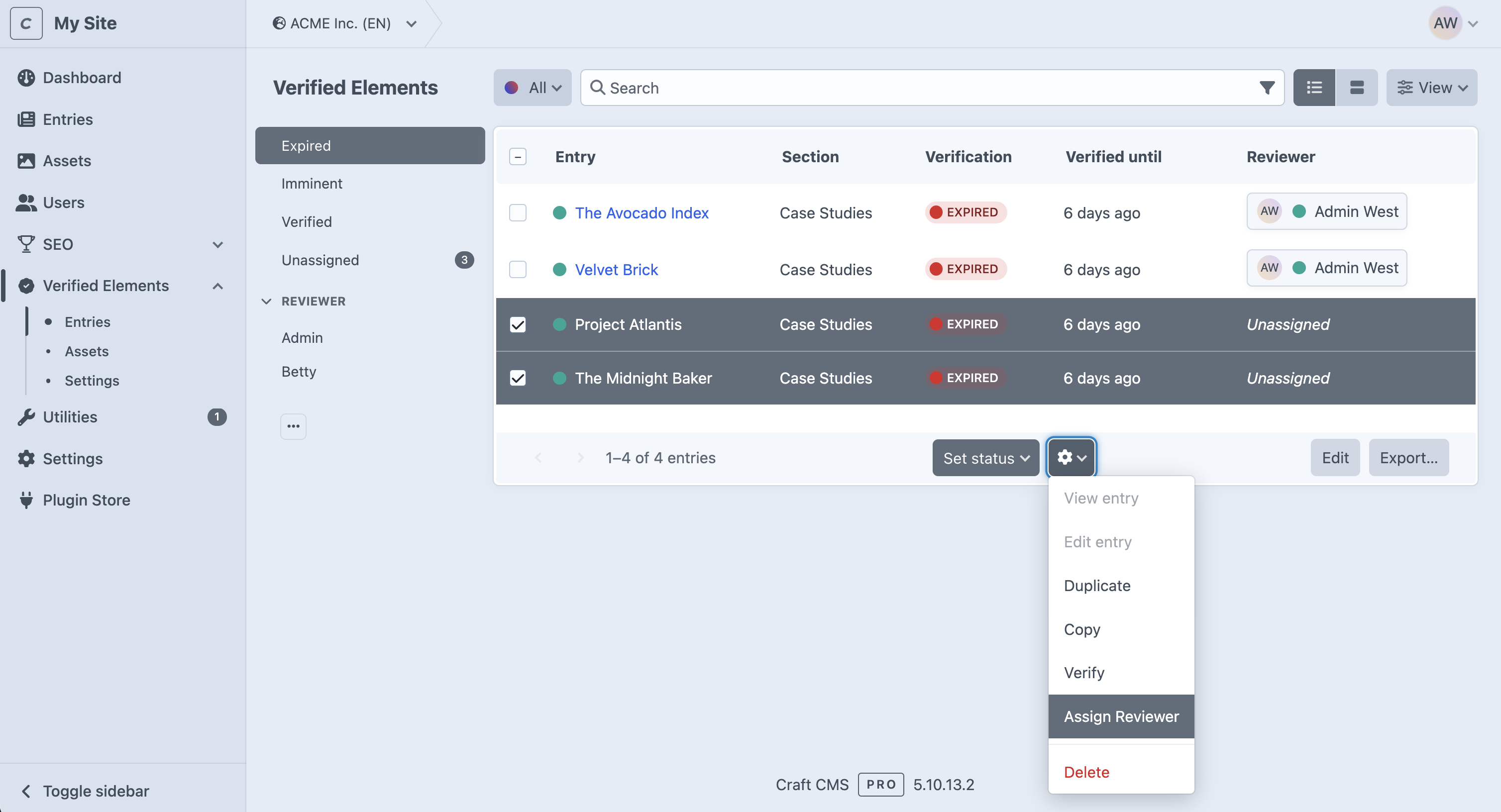 Bulk action: assign reviewer