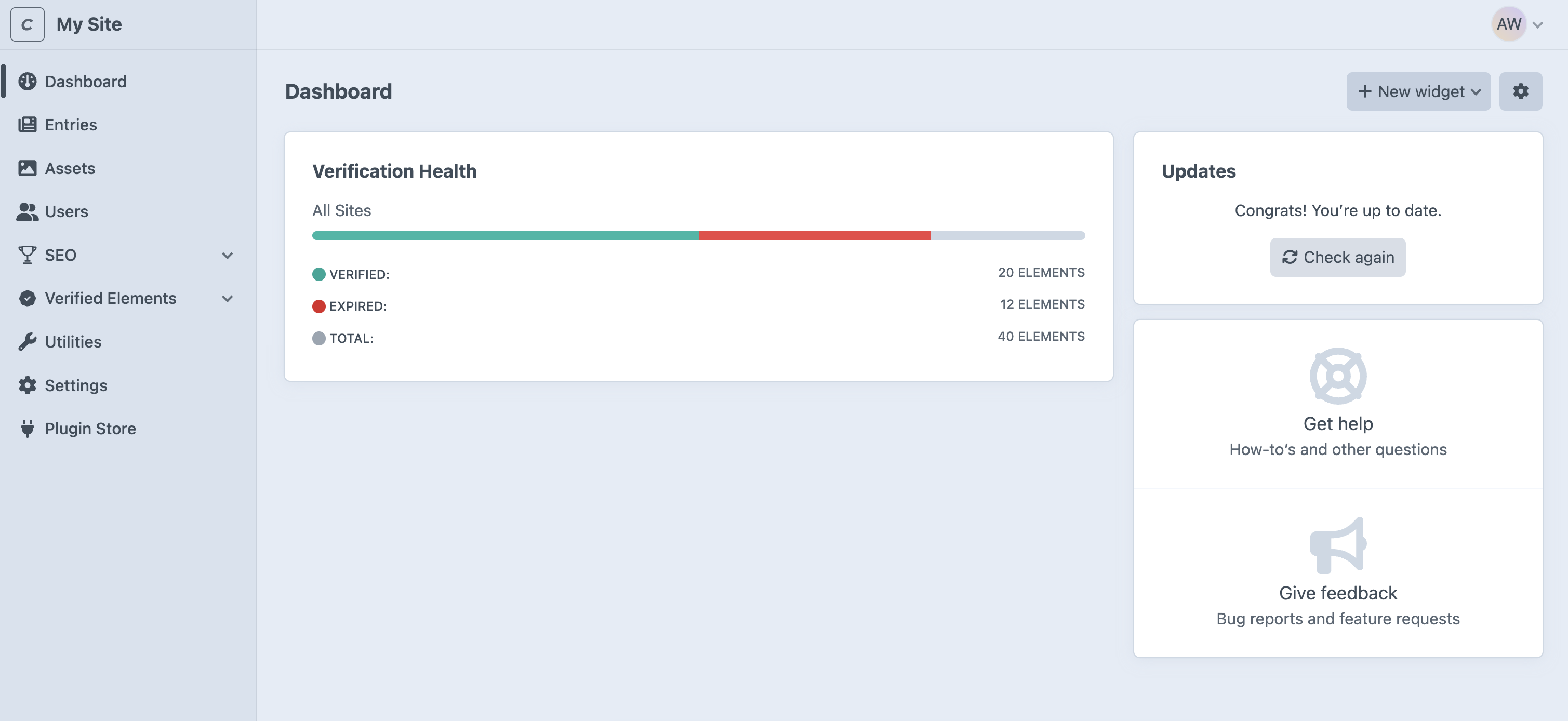 Dashboard widget: Verification Health