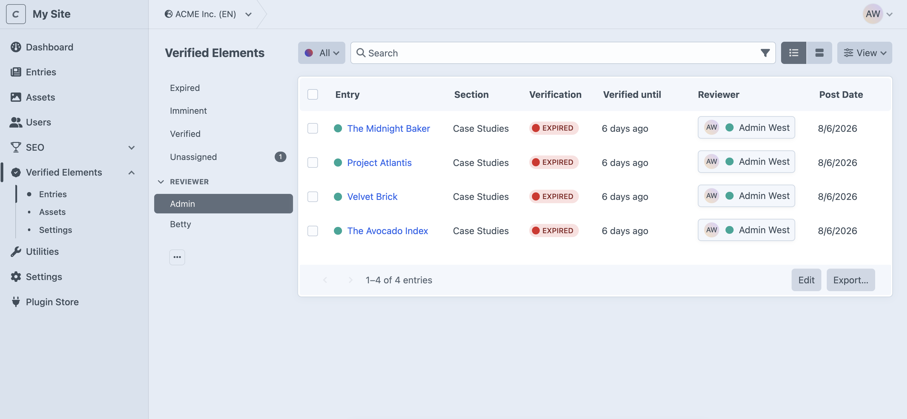 Dashboard widget: elements to review